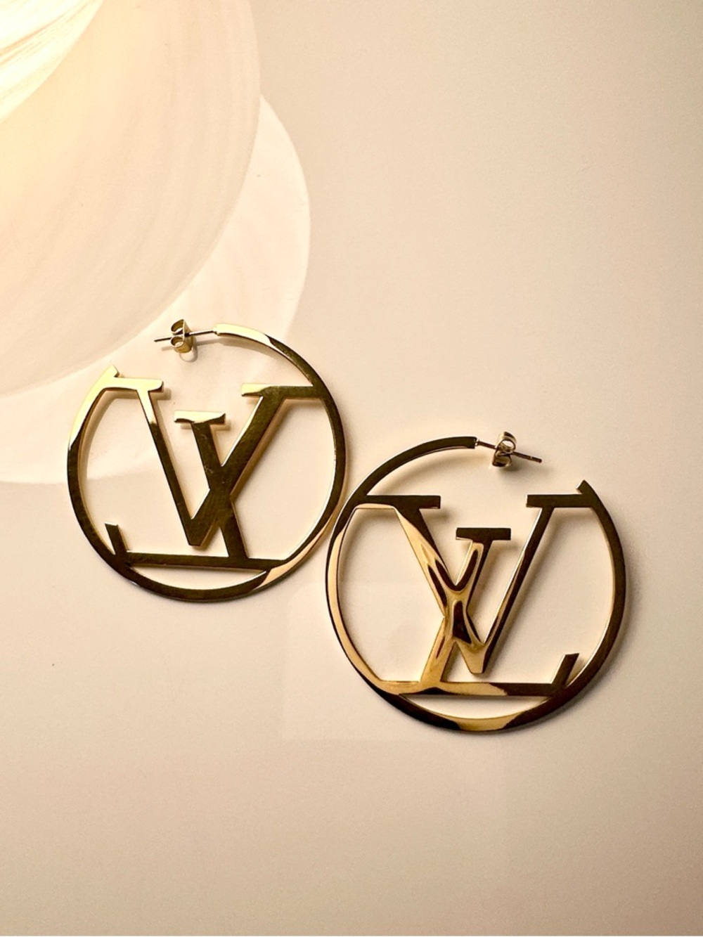 Gold LV Hoop Earrings - Designer Style - Picture 2 of 4